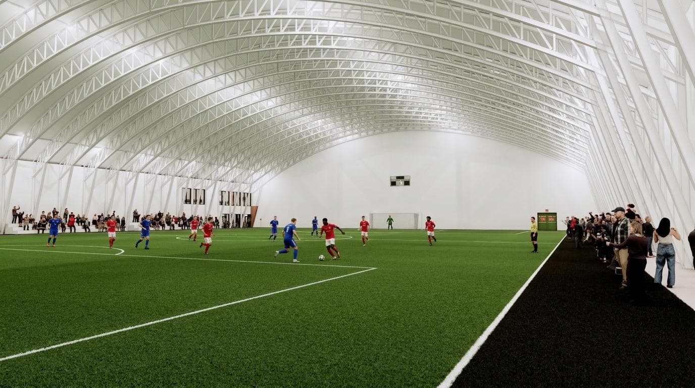 Illustrasjon av innendørs fotballbane