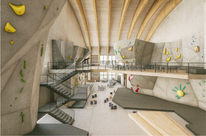 Illustrasjon av klatre- og buldrehallen